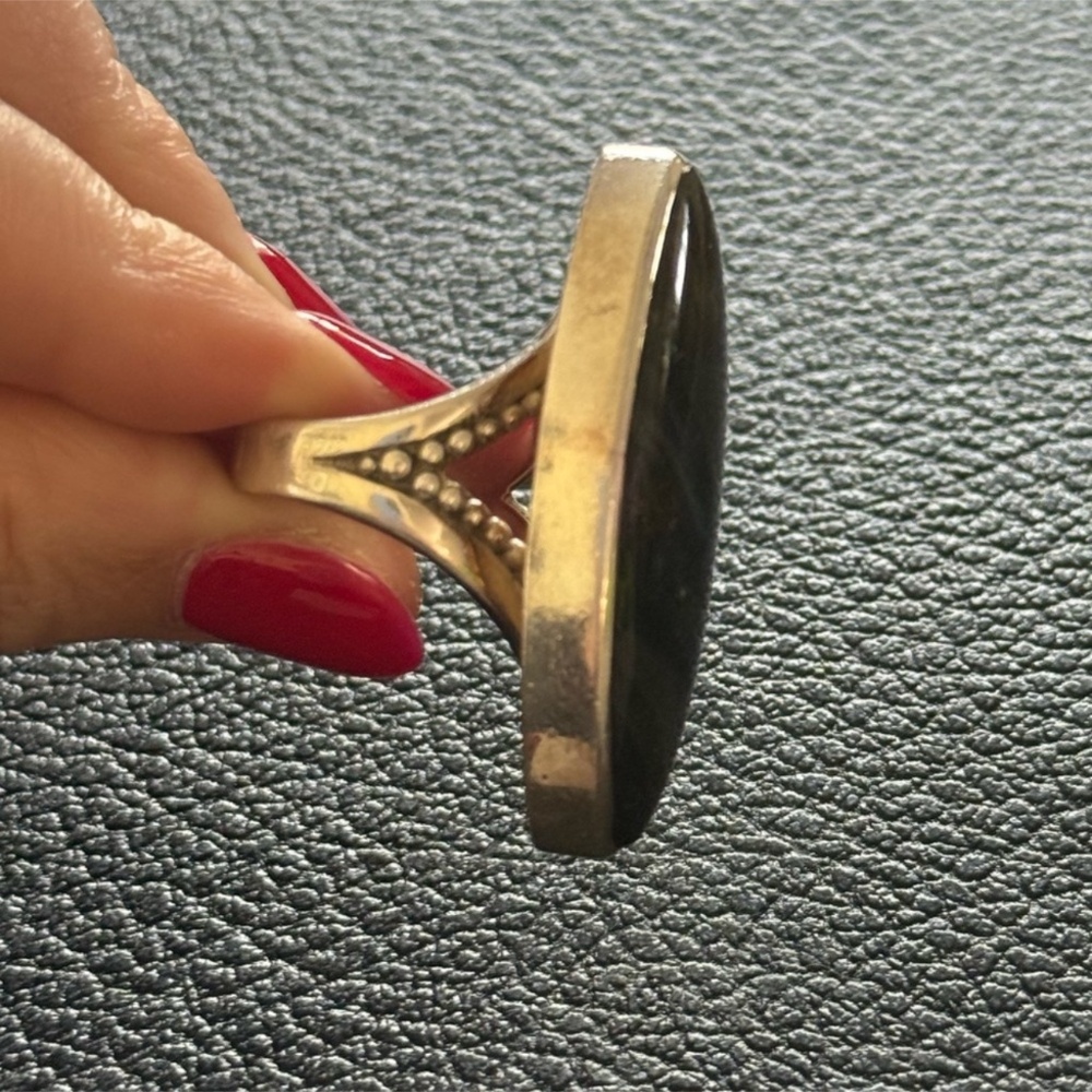 Vintage Sajen Sterling Silver Adjustable Labradorite Marquise Ring Statement Sty - Picture 5 of 8